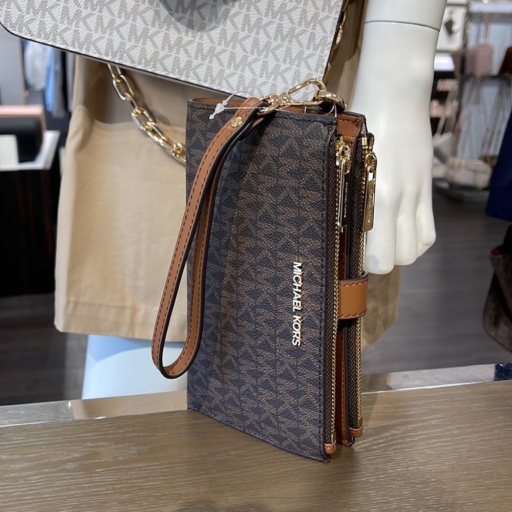 Michael Kors Jet Set Travel Large Double-Zip Wristlet-Wallet-PhoneHolder Brown - Picture 14 of 16